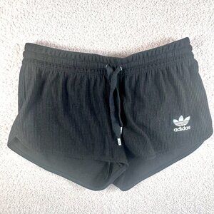 Adidas Womens Ribbed Shorts Drawstring Athletic Comfy Pull On Black Size Small